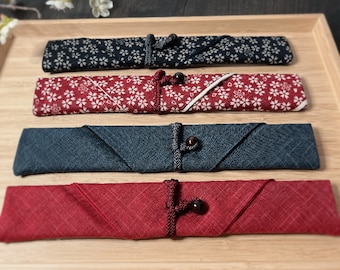 Portable Chopstick Case / Chopstick Pouch 24cm – Carrying Case for Chopsticks Made from Japanese Fabric - Cherry Blossom, Navy, Red