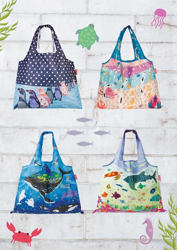 Marine Foldable Shopping Bag, Reusable Grocery Bag, Market Bag
