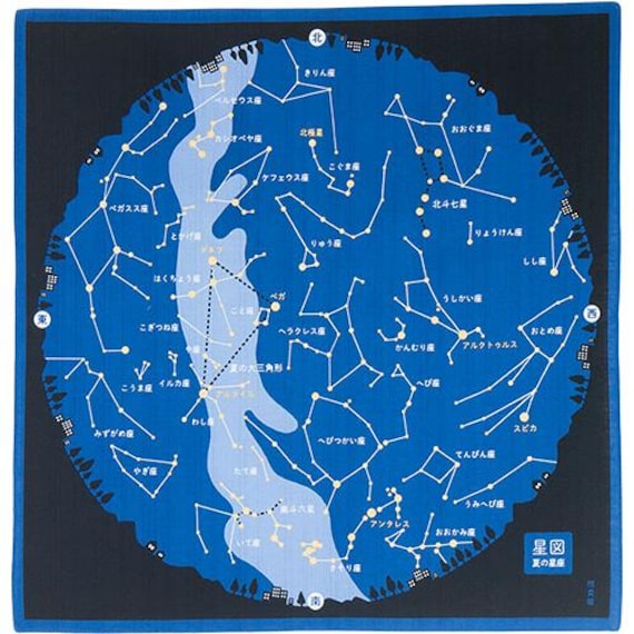 20" Furoshiki: "Summer Constellations", Japanese Durable & Reusable Wrapping Cotton Cloth for Interior, Dust Cover and Eco-Wrapping Cloth