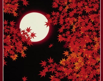 46.5" Furoshiki: Autumn Scenery - Maple Leaves in Moonlight, durable square cloth/cotton fabric