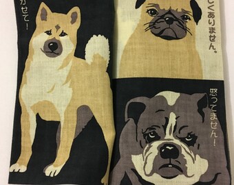 Soft Tenugui Book Various Dogs: Traditional Hand-Dyed Japanese Cotton Fabric/Cloth  for Tapestry, Wall hanging, Towel and Gift
