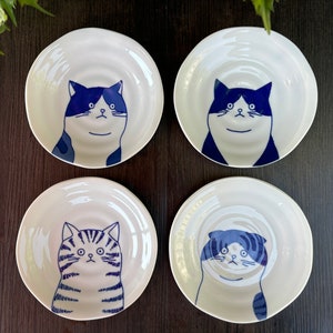 6.25" Medium Cat Plates I Japanese Mino Ware Ceramic Serving Plate for Small Salad, Dessert, Side Dish, Appetizer, Snack & Kid's Meal