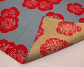 Furoshiki réversible, fleurs de prunier-bleu/beige, tissu d'emballage cadeau japonais recto-verso de 19 pouces I tissu réutilisable pour la décoration de la maison