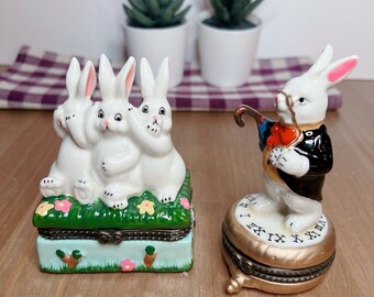 ミニ陶器製ウサギ置物ケース かわいいインテリア小物入れ - Etsy 日本
