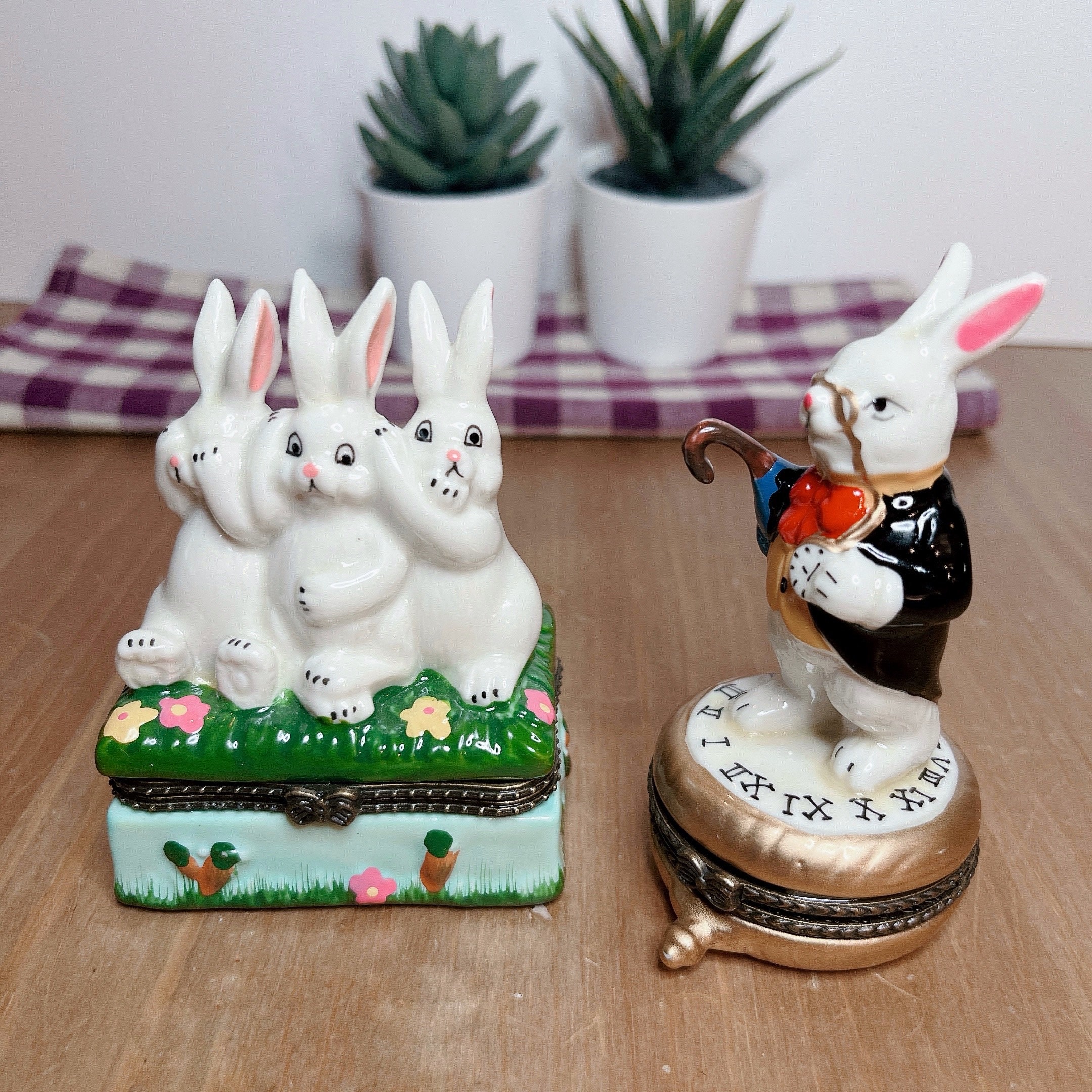 ミニ陶器製ウサギ置物ケース かわいいインテリア小物入れ - Etsy 日本
