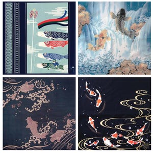 Fish Furoshiki: 20” Japanese Durable Square Cotton Fabric/Cloth for Wall Hanging, Tapestry, Interior, Cover and Eco-Wrapping