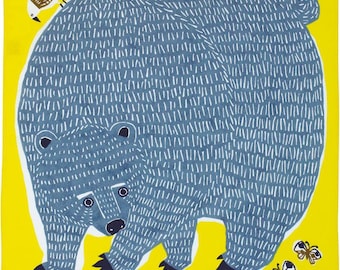 20" Furoshiki I Kata Kata Bear - Japanese Thin and Smooth Square Cotton Cloth for Tapestry, Interior and Eco-Wrapping