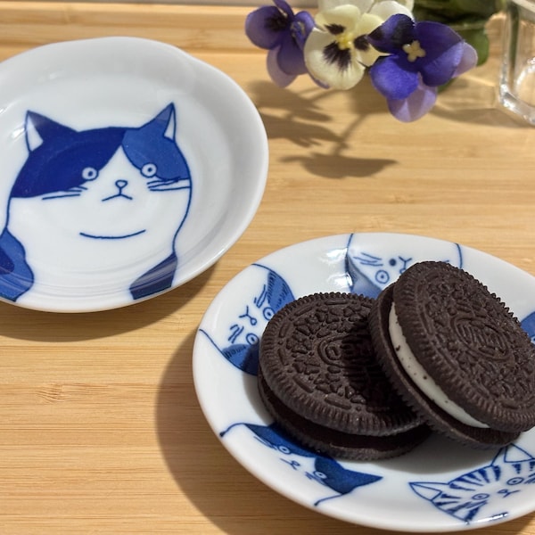 10 cm mini-kattfat | Japansk Mino-varu keramikdippskål, ringfat, prydnadsfat | Present till kattälskare!