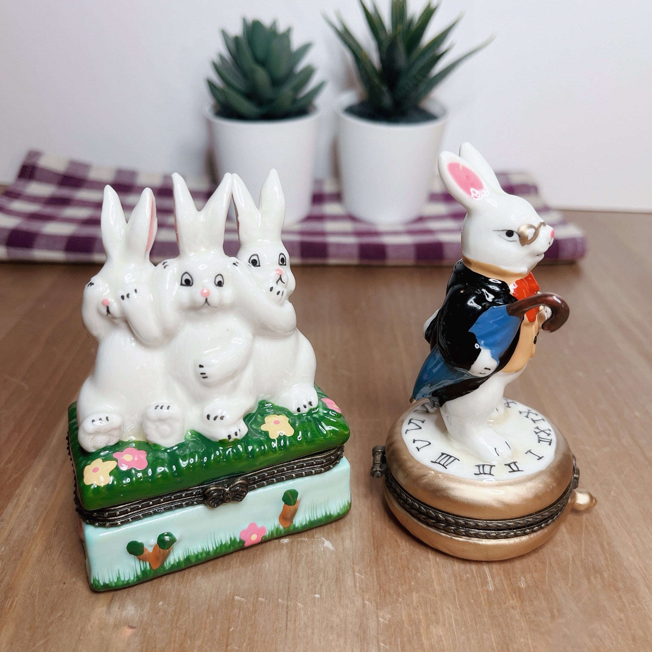 ミニ陶器製ウサギ置物ケース かわいいインテリア小物入れ - Etsy 日本