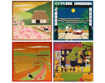 20" Cat Furoshiki: "Autumn/Fall" Japanese Durable & Reusable Gift Wrapping Cloth for Tapestry, Dust Cover and Eco-Wrapping