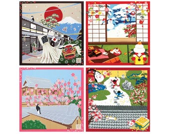 20&quot; Cat Furoshiki: &quot;Spring Series&quot; Japanese Durable & Reusable Gift Wrapping Cloth for Tapestry, Dust Cover and Eco-Wrapping