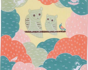 20" Furoshiki, Owls (Kata Kata) - Pink - Japanese Thin, Soft and Smooth Square Cotton Cloth for Tapestry, Interior and Eco-Wrapping
