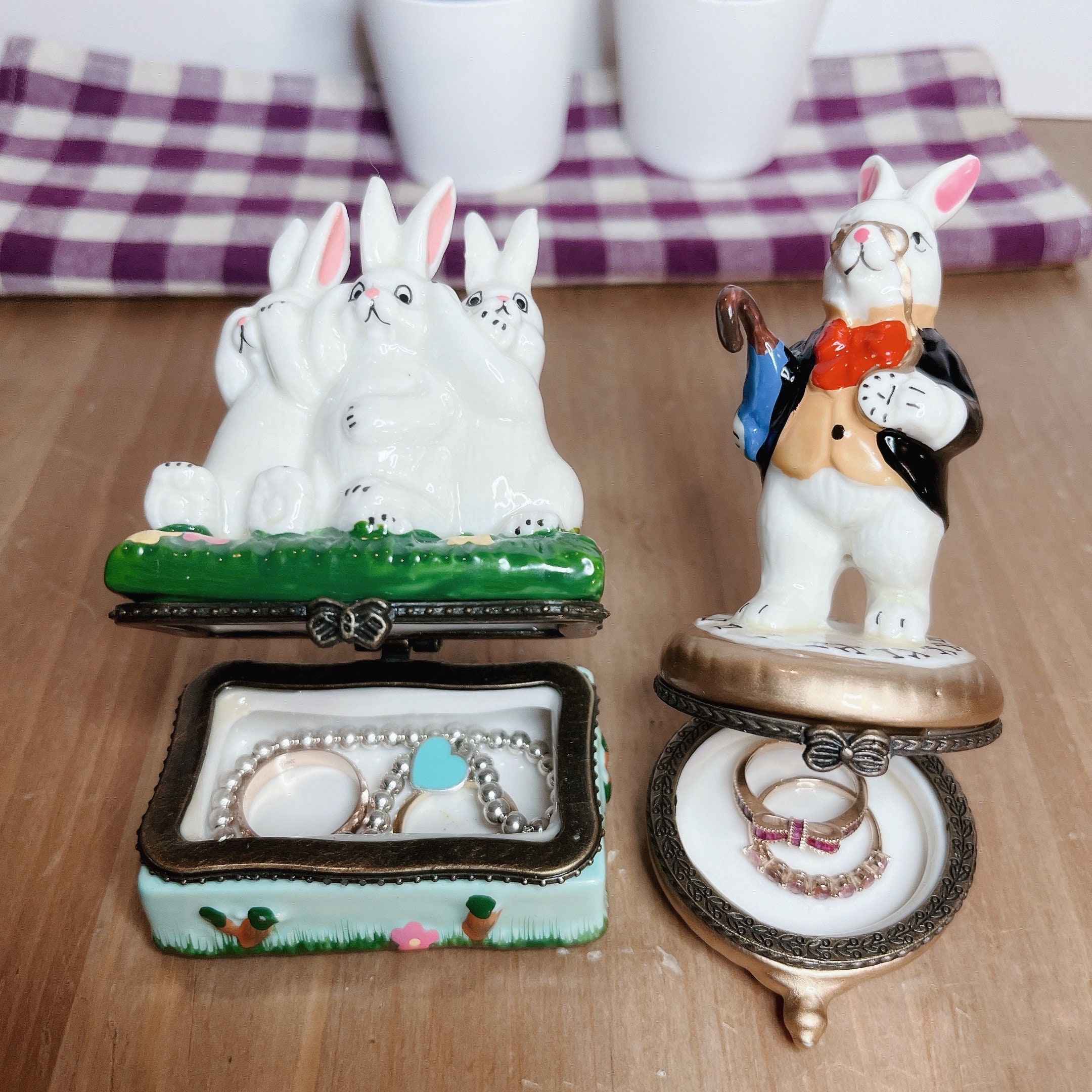 ミニ陶器製ウサギ置物ケース かわいいインテリア小物入れ - Etsy 日本