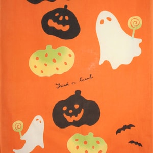 Tenugui, Halloween-Ghost & Pumpkin for Tapestry, Interior, Banner, Door Curtain and Gift I Japanese Traditional Hand-Dyed Cotton Cloth