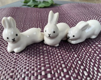 Rabbit Chopstick Rest: Cutlery Rests, Brush Holder, Pen Rest, Miniature Animal Ceramic Figurine I Desktop Decoration and Gift