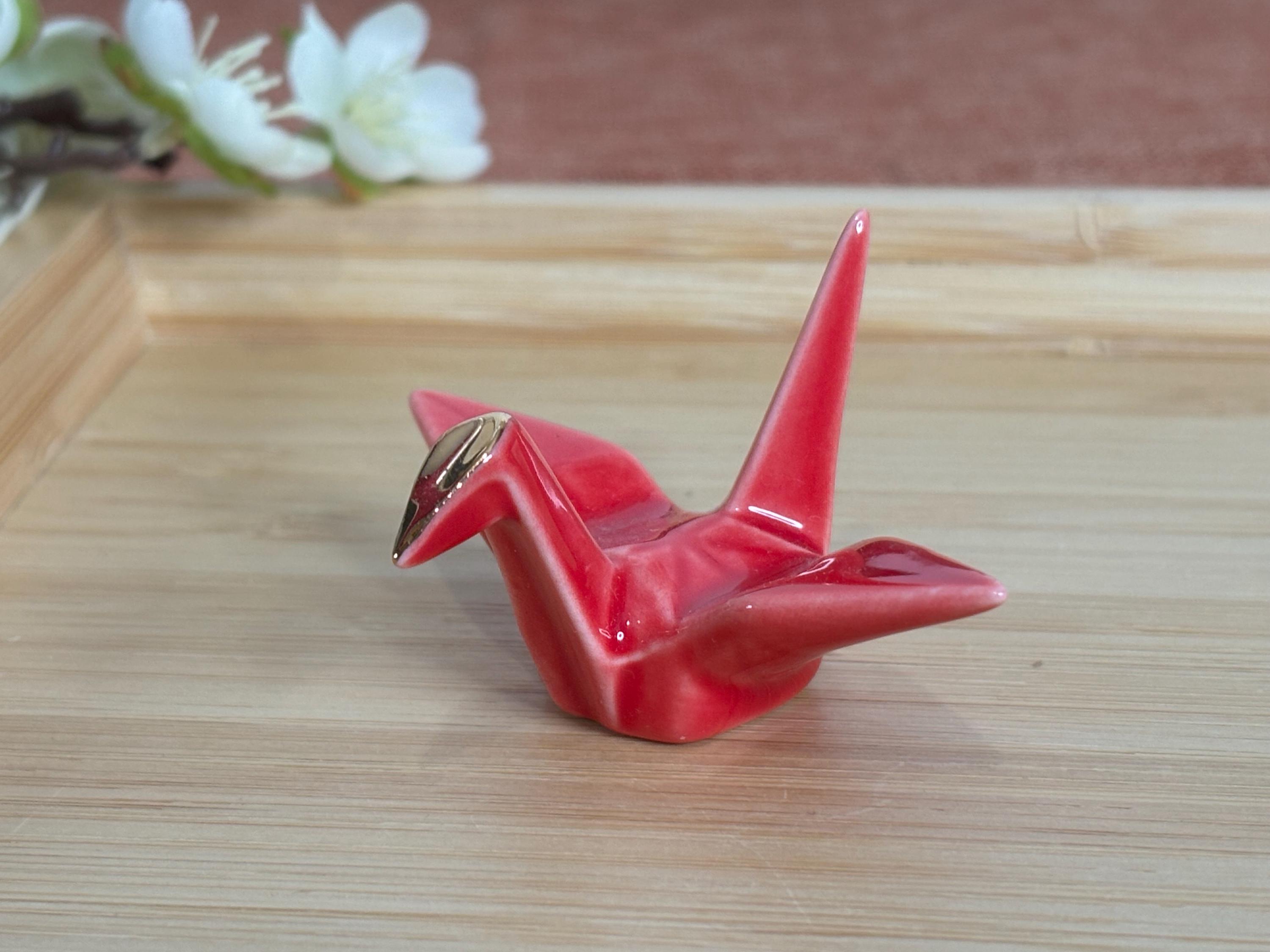 折り鶴箸置き - 金彩（白、赤、青）｜美濃焼鳥置物｜日本製