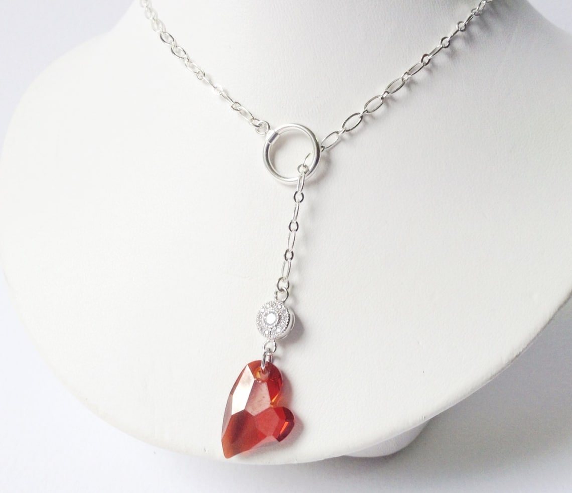 VALENTINE HEART Red Heart Lariat Red Valentine Swarovski | Etsy