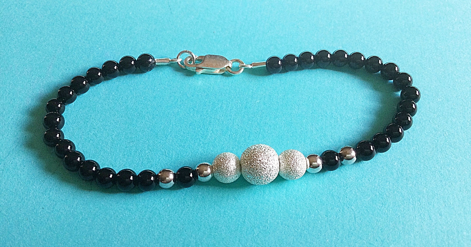 SILVER STARDUST BRACELET Black Onyx Beads Stardust Beads Etsy