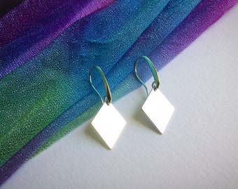SILVER TAG EARRINGS - Silver Rhombus Earrings -Shiny Silver Tag - Rhombus Earrings