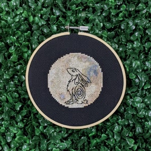 Moon Gazing Hare Cross Stitch Pattern, Celtic Rabbit Embroidery, Occult Pagan Needlepoint, Rabbit in Moon Hoop Art - PDF, Instant Download