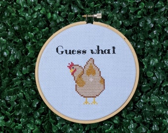 Funny Cross Stitch Pattern, Guess What Chicken Butt, Joke Embroidery, Small Hoop Art, Subversive Needlepoint - PDF, Instant Download