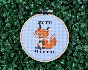 Zero Fox Given, Funny Cross Stitch Pattern, Sarcastic Embroidery, Cute Humorous Hoop Art, Small Needlepoint - PDF, Instant Download