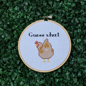 Funny Cross Stitch Pattern, Guess What Chicken Butt, Joke Embroidery, Small Hoop Art, Subversive Needlepoint PDF, Instant Download image 1