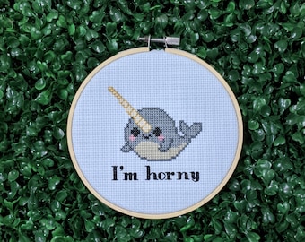 Mature Kawaii Narwhal, Funny Cross Stitch Pattern, Whale Pun Embroidery, Subversive Needlepoint - PDF, Instant Download