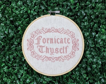 Fornicate Thyself, Funny Cross Stitch Pattern, Subversive Embroidery, Ornate Border - PDF, Instant Download