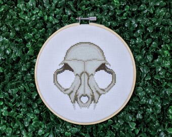 Creepy Cat Skull Cross Stitch Embroidery Pattern - PDF Instant Download
