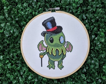 Gentleman Cthulhu Cross Stitch Pattern, Dapper Sir Cthulhu Embroidery, Geeky Needlepoint, Funny Tentacled Hoop Art - PDF, Instant Download