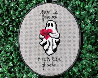 Cute Ghost Forever Love Cross Stitch Pattern, Funny Sweet Spirit Needlepoint, Sheet Ghost Heart Gift Embroidery PDF, Instant Download