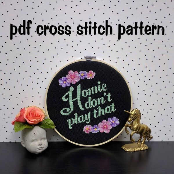 RETIRING PATTERN! Gangster Cross Stitch Pattern, Homie Don't Play That, Funny Embroidery, Subversive Modern Hoop Art, PDF Instant Download