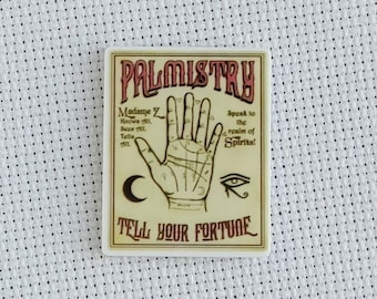 Palmistry Tarot Witchy Needle Minder, Fortune Telling Needle Nanny, Cute Goth Needle Holder, Creepy Cross Stitch Embroidery Gift