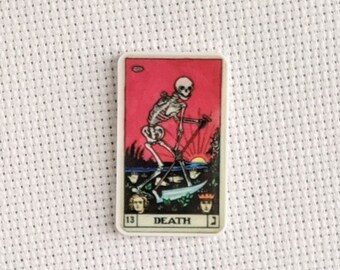 Death Tarot Needle Minder, Satanic Occult Needle Nanny, Witchy Gothic Macabre Cross Stitch Accessory, Dark Demon Embroidery Needle Holder