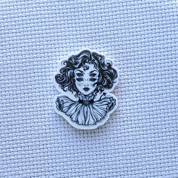 Creepy Four Eyed Girl Needle Minder, Spooky Pretty Woman Needle Holder, Beautiful Witchy Occult Goth Needle Magnet, Demon Lady
