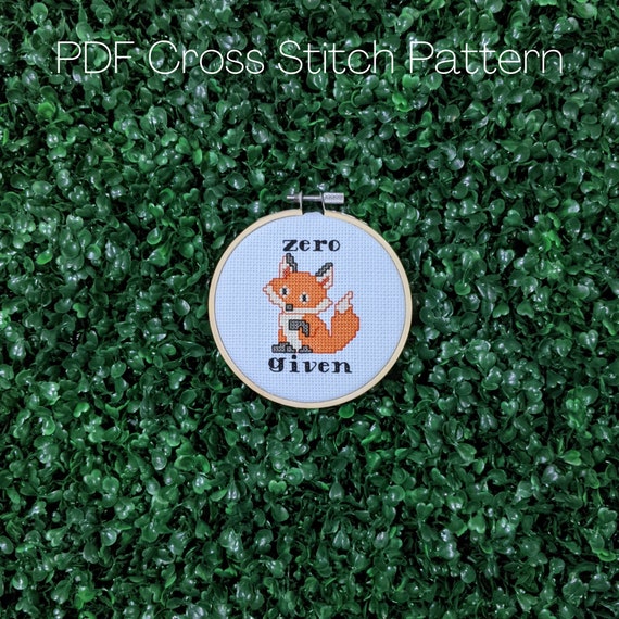 Zero Fox Given, Funny Cross Stitch Pattern, Sarcastic Embroidery, Cute Humorous Hoop Art, Small Needlepoint - PDF, Instant Download