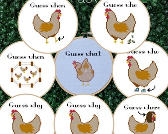 Funny Cross Stitch Pattern, All Chicken Jokes Pack, Guess What Chicken Butt, Embroidery, Subversive Needlepoint - Zip, PDF, Instant Download