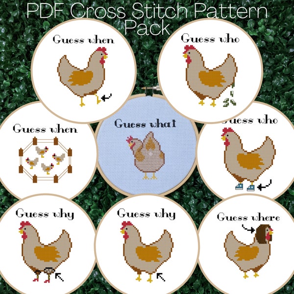 Funny Cross Stitch Pattern, All Chicken Jokes Pack, Guess What Chicken Butt, Embroidery, Subversive Needlepoint - Zip, PDF, Instant Download