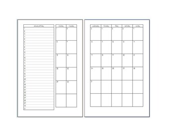 2018 A5 monthly inserts + birthdays