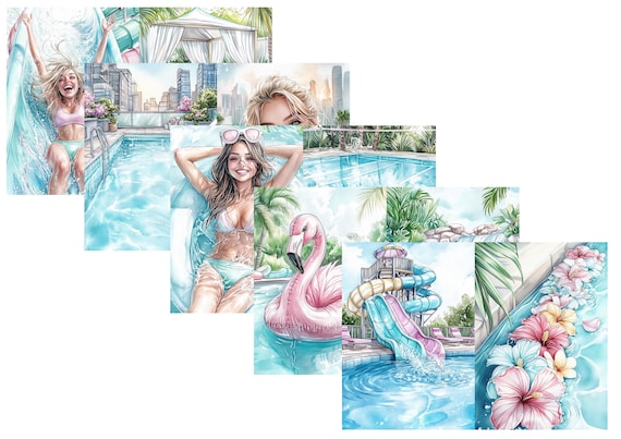 LovedbyGaby A4 journalpaper set Poolparty
