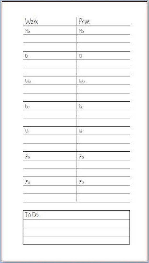 20 x Personal planning inserts