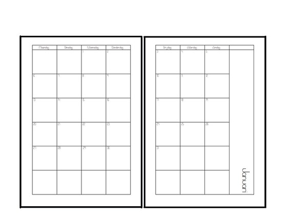 2025 A5 monthly inserts