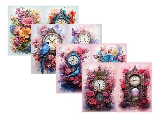 LovedbyGaby A4 journal paper set "Clocks and flowers"