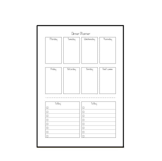 A5 dinner planning notepad or inserts