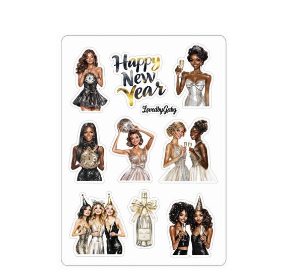 LovedbyGaby stickers New Year Black & Gold