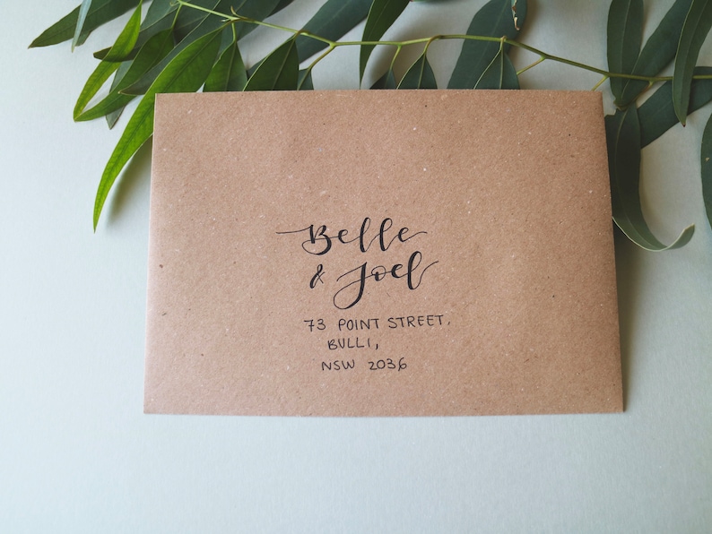white or kraft brown Modern Calligraphy Addressed Invitation or RSVP envelopes Hand Written Wedding Envelopes Hand Lettered Envelopes