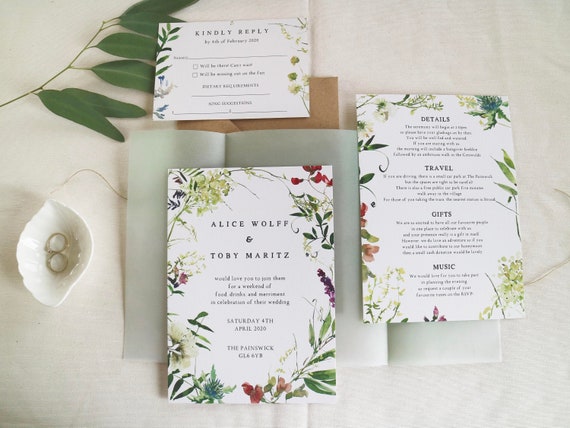 Wildflower Wedding Invitation Printed Wedding Invitations Etsy