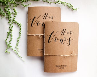 Vow Books // A5 Custom Name and Date 'His and Her' Wedding Vow Booklets // Set of 2 // Any colour // Rustic Wedding // Vow Renewal