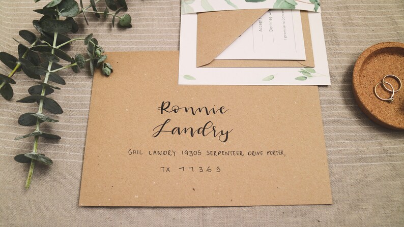 white or kraft brown Modern Calligraphy Addressed Invitation or RSVP envelopes Hand Written Wedding Envelopes Hand Lettered Envelopes